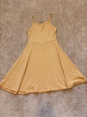 Forever 21 Yellow Striped Spaghetti Strap Skater Dress